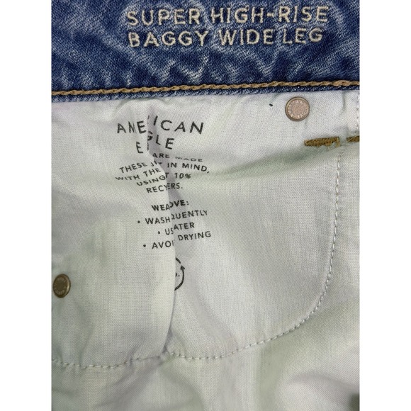 New American Eagle Jeans Womens 16 Long Blue Dreamy Drape Baggy Wide Leg Cargo - Picture 9 of 11